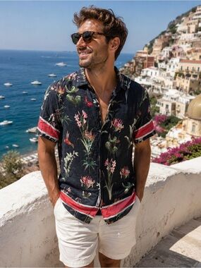Pacsun Short Sleeve Button Down Shirt Hawaiian Print Lightweight Medium